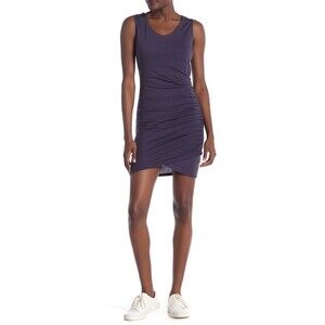 Free Press Women's Ruched Tank Bodycon Dress Navy Evening Size M Made in USA